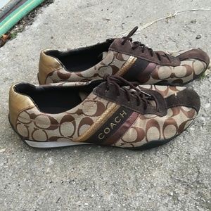Gold/ Brown Coach tennis shoes sz 9